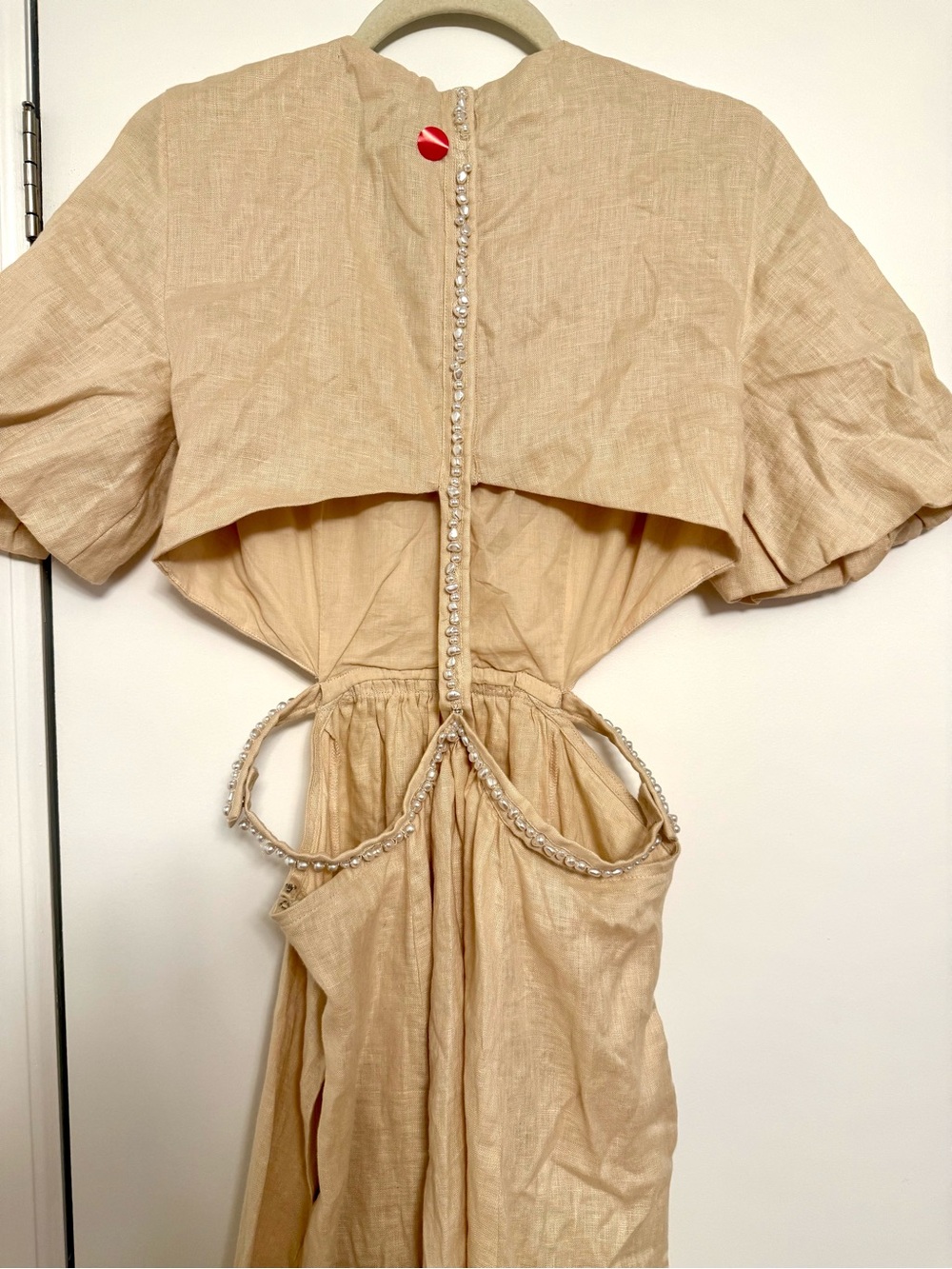 Maje Rivague Linen Pearl Cut out Midi Dress 6 Sz 38 NEW NWT - Picture 10 of 13
